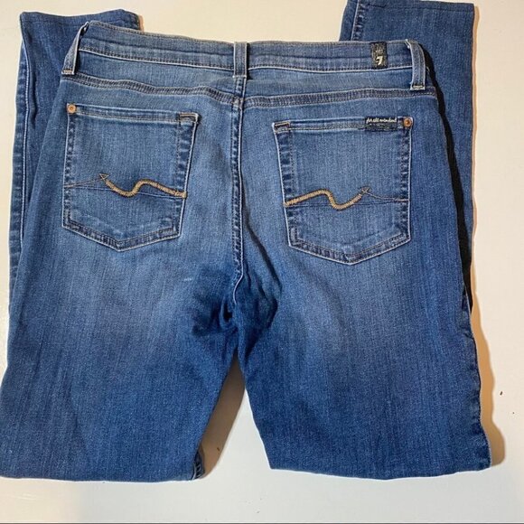 7 For All Mankind Gwenevere Straight Leg Jeans - Women’s Size 28, Blue Stretch - Picture 3 of 6